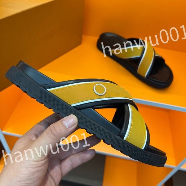 

quality designer men's luxury slippers platform leisure summer wide flat beach sandals, Black