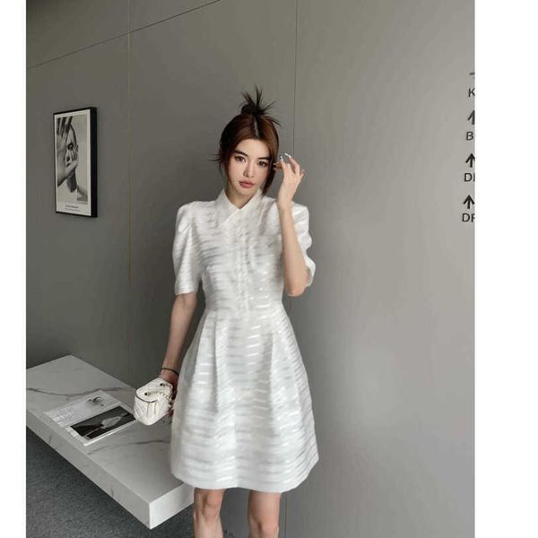 

23ss women dress womens designer clothing summer dresses solid color full letter jacquard puffy sleeve lapel dress womens clothing a1, Black;gray
