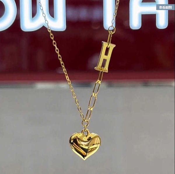 

designerl225 new h mirror love heart 18k gold moufu necklace style available, Black