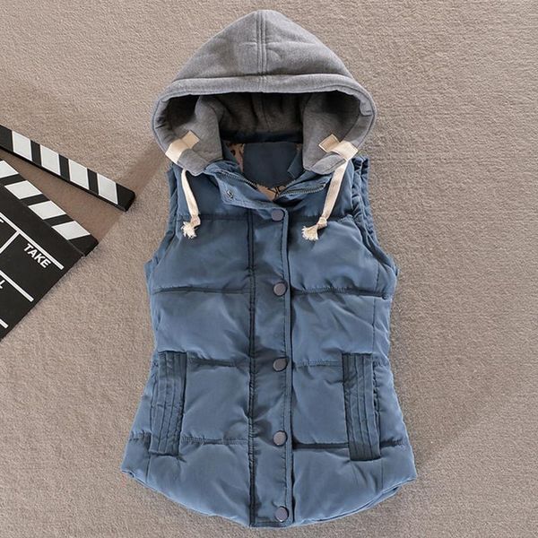 

vests 2021 winter women solid thick vest hooded casual female warm outwear cotton padded office ladies single breasted chaleco mujer, Black;white