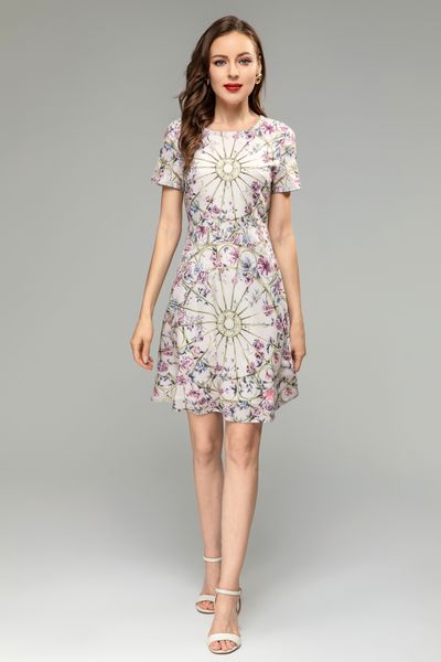 

dress fashion print 2023 spring/summer short sleeves loose round neck dress multi color available in s-xl women's clothing, Black;gray
