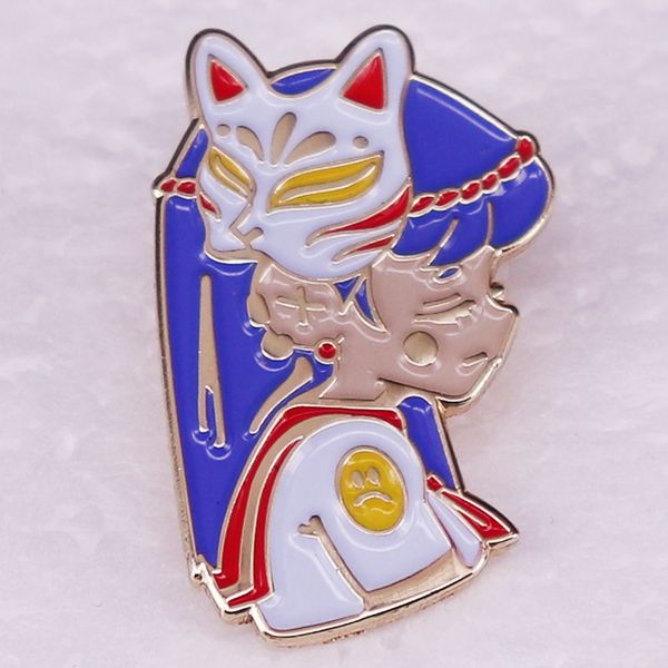 

fox mask girl brooch cute anime movies games hard enamel pins collect metal cartoon brooch backpack hat bag collar lapel badges, Blue