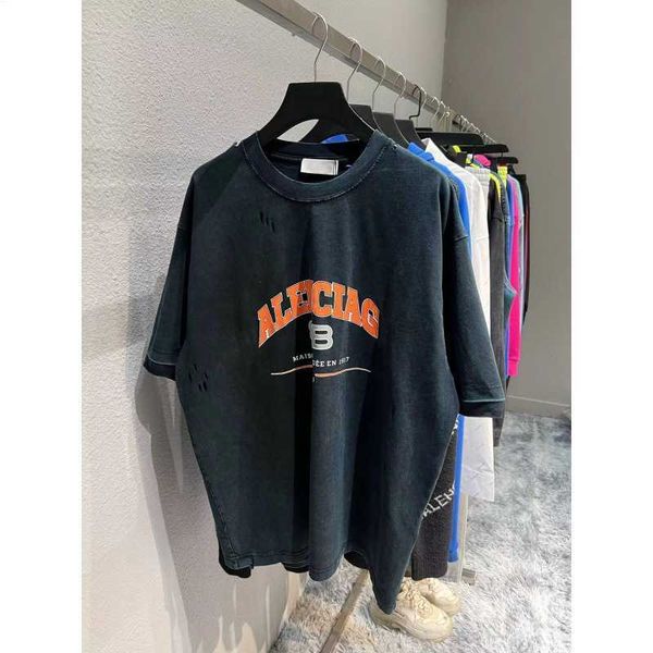 

t shirt high edition b home 22ss scissors letter perforated print short sleeve paris loose t-shirt fashion, White;black