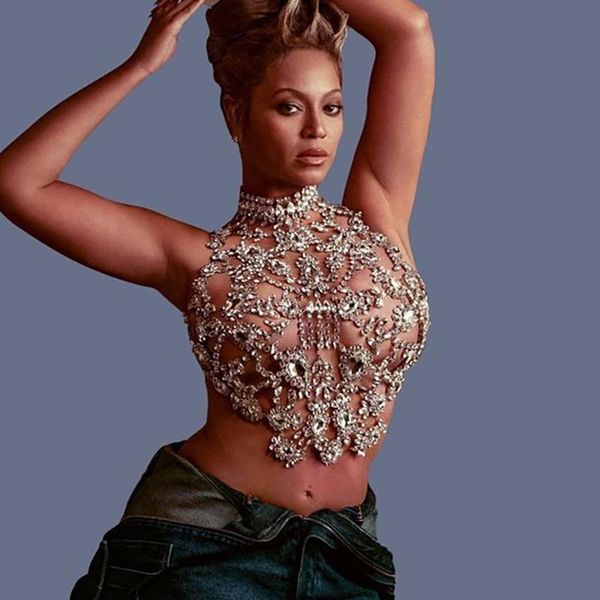 

t-shirt crop women fashion luxury rhinestone hollow out camis body chain pearl printing chic nightclub bikini corset, White