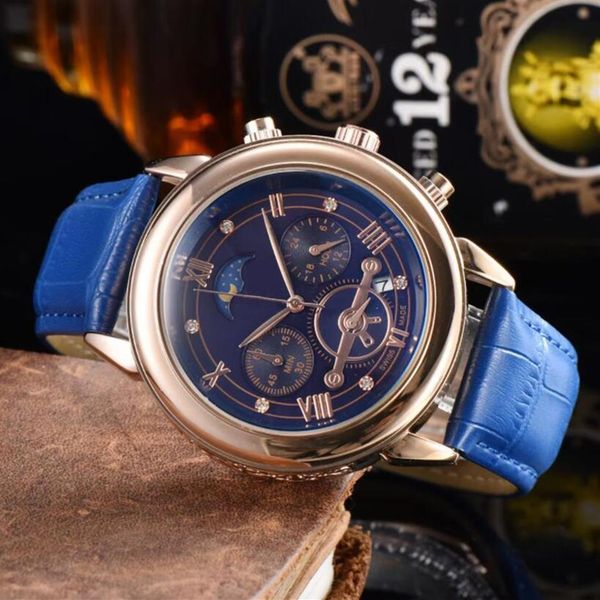 

moon phase design men watch brand mens watches black leather luxury quartz male wristwatch automatic date speed chronograph st256x, Slivery;brown