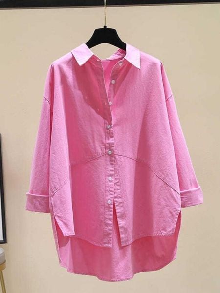 

polos women's spring autumn fashion loose asymmetric fashion solid color over size vintage long sleeve button chic office lady, White