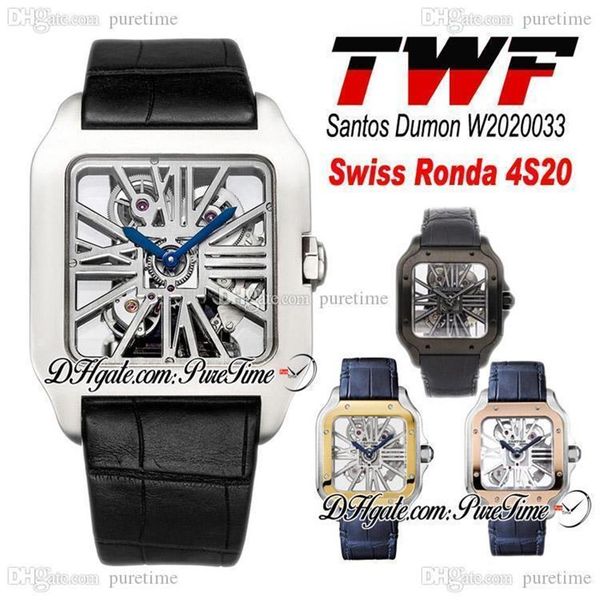 

twf tom holland dumont skeleton w2020033 mens watch swiss ronda 4s20 quartz analog mechanical blue leather strap super edition ptc236r, Slivery;brown