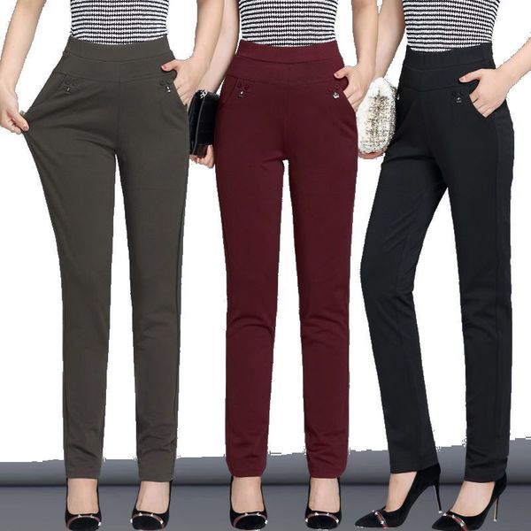 

women's pants capris s-6xl autumn winter plus size women's pants fashion solid color skinny high waist elastic trousers fit lady p, Black;white