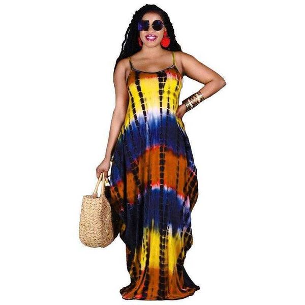 

womens summer tie dyed printed dress loose large size casual strap, Black;gray