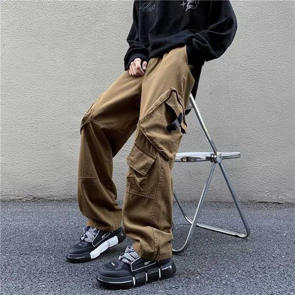 

men's pants winter men's casual pants multi pocket korean fashion street wear overalls loose japanese pants men's hiphop jogg, Black