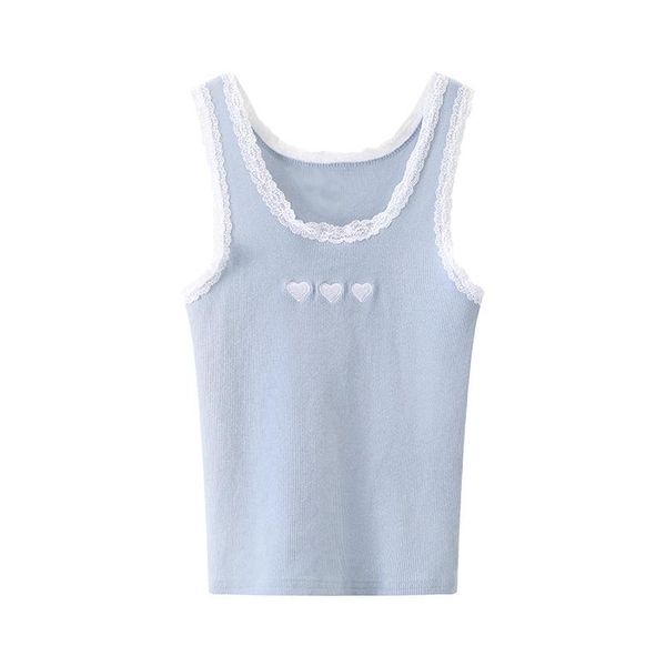 

t-shirt casual women soft cotton o neck lace vest 2021 summer fashion ladies high street sling female solid color slim vest top, White