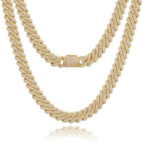 

hip hop fine jewelry iced out 14mm 2 rows vvs moissanite diamond cuban link chain necklace with gra certificate, Silver