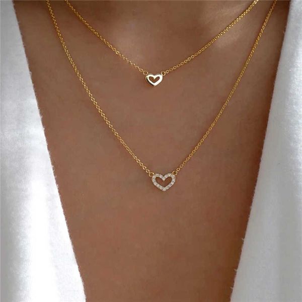 

pendant necklaces 2023 vintage double heart pendant necklace for women girl charms punk collares y2k rhinestone female jewelry gifts w0421, Silver