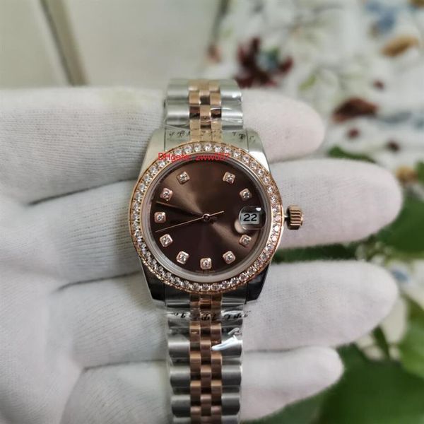 

elling wristwatches sapphire 31mm brown dial two tone rose gold diamond bezel 116610 mechanical asia 2813 automat299w, Slivery;golden