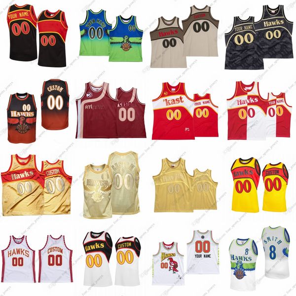 

custom 1997 retro mitchell and ness basketball jersey spud webb steve smith trae young clint gapela john collins dikembe mutombo stitched ca, Black;red