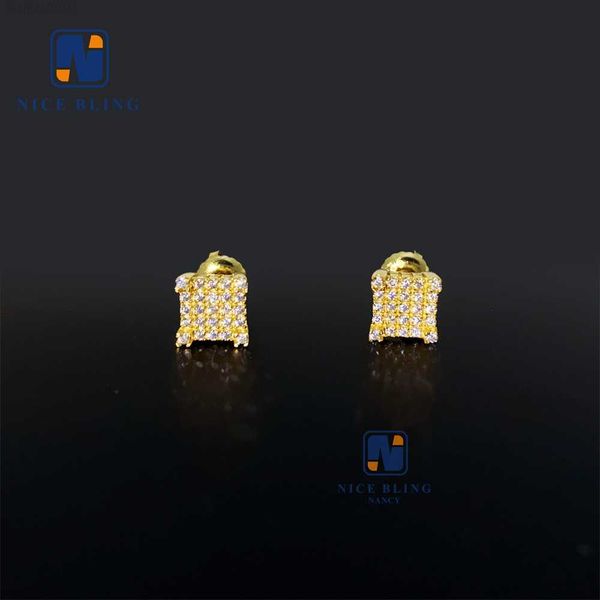 

iced out bling ear studs earrings round 5a cz stone 925 sterling silver screw back hip hop earrings, Golden