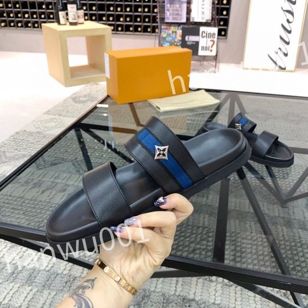 

leather slide slippers designer flat men's summer sandals fashion luxury leisure resort beach, Black
