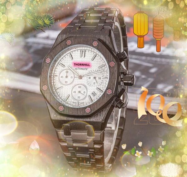 

all dials work brand mens watches three eyes full functional clock all stainless steel quartz calendar hip hop iced out original clasp gentl, Slivery;brown