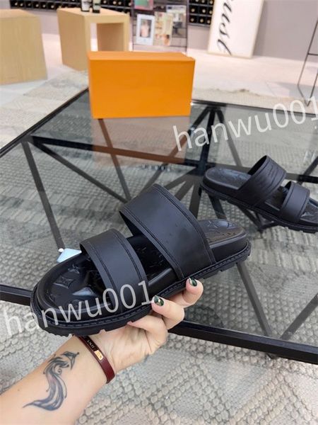 

new leather ceiling slide slippers designer flat mens summer sandals fashion luxury leisure resort beach, Black