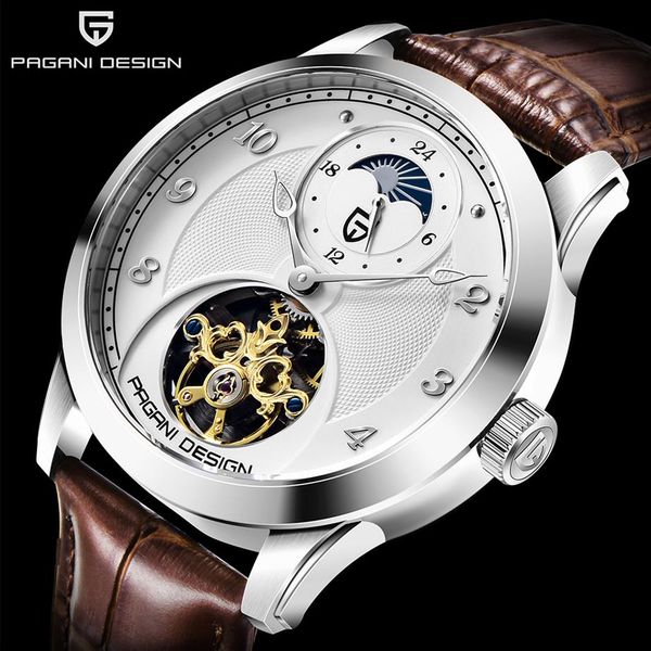 

pagani men's watches mens watches brand luxury automatic mechanical sport watch men wirstwatch tourbillon reloj hombres2389, Slivery;brown