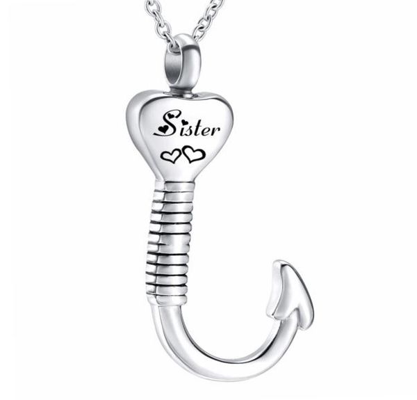 

fashion custom name fish hook cremation urn ash holder pendant heart necklace for men women memorial keepsake jewelry8441376, Silver