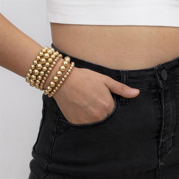

6pcs set 6mm 8mm 10mm gold color beads bracelet for women trendy statement big round beaded handmade wristlet fashion jewelry bead240f, Black