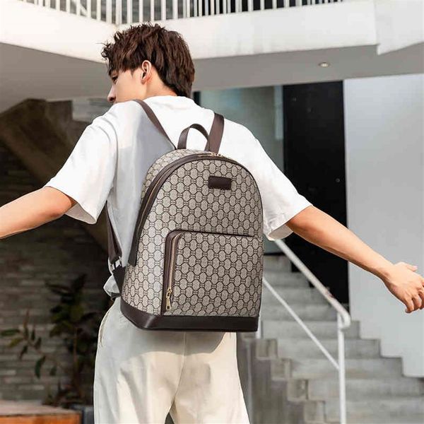 

backpack men's bag classic leather lattice backpack street student schoolbag computer bag purses vsn5302e
