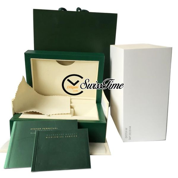 

2021 green wooden original watch boxes with manual international certificate set watches accessories super edition swisstime a1287m, Black;blue