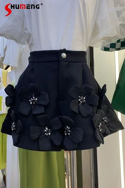 

women's shorts spring design sense niche flower beaded high waist temperament wide leg shorts all-matching loose short pants 230420, White;black