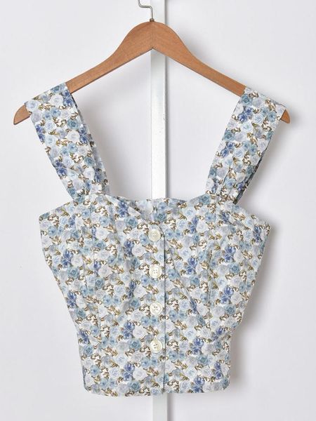 

tanks women 2022 spring and summer new 100% cotton sling floral print singlebreasted women casual slim camisole top, Black;white