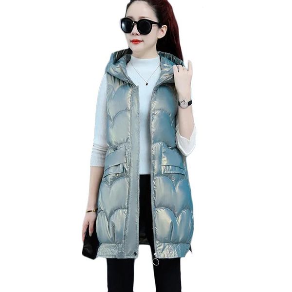 

vests 2022 new no wash bright face down cotton vest fashion womens long waistcoat autumn winter casual thick warm vests outerwear, Black;white