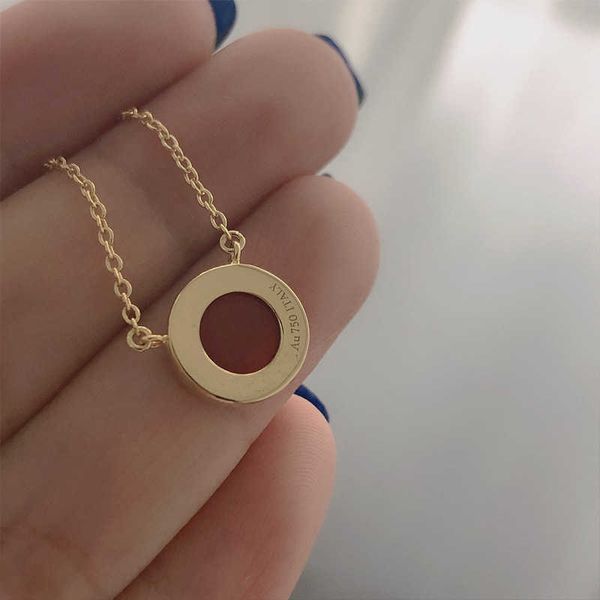 

t's round cake natural stone necklace 925 silver simple, Black