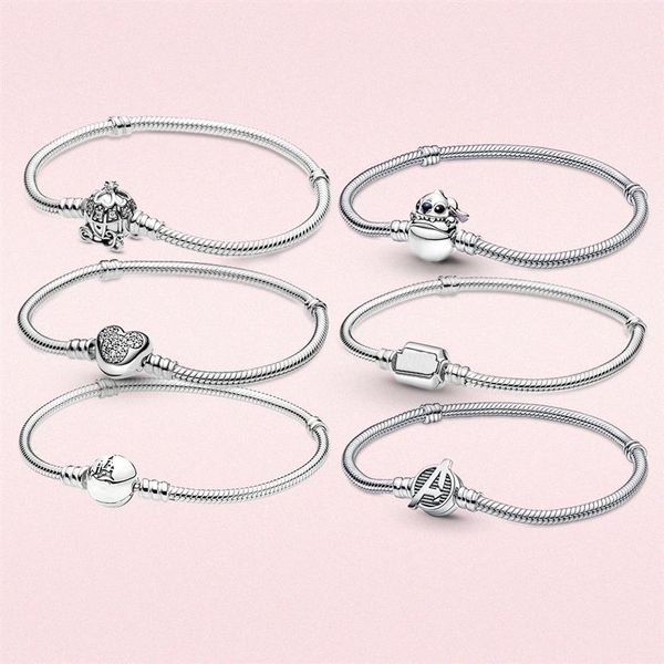 

s925 silver bracelets for women diy jewelry fit pandora beads charms sparkling mouse heart clasp snake chain bracelet with origina252k, Golden;silver