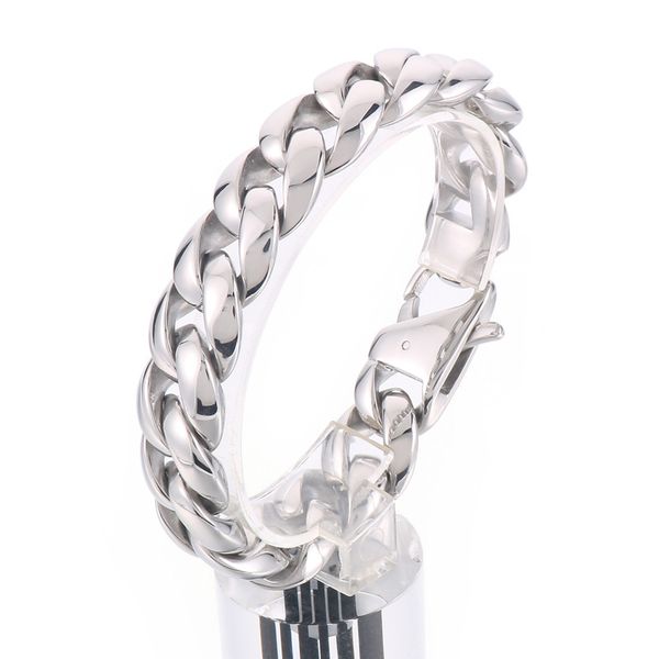 

mens bracelet stainless steel casting cuban chain link jewelry high polished for mens women 111g weight 18mm 8.66inch, Black