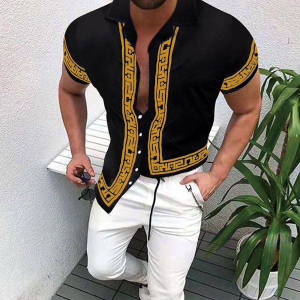 

men's casual shirts nation style summer man ethnic printed stand collar stripe short sleeve loose hawaiian henley c17 230421, White;black