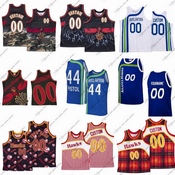 

custom 1997 retro mitchell and ness basketball jersey spud webb steve smith trae young clint gapela john collins dikembe mutombo stitched re, Black;red