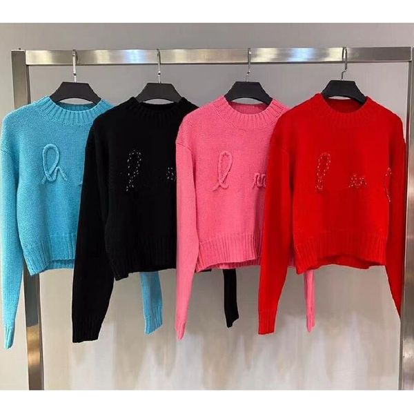 

2023 women designers sweaters knitwear knit crow neck sweater pullover letter embroidered comfortable warm long sleeve clothing oversized wo, White;black