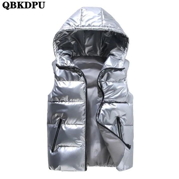 

vests fall winter hooded cotton padded glossy women vest waterproof waistcoat sleeveless jacket gilet fashion casual coat korean casao, Black;white