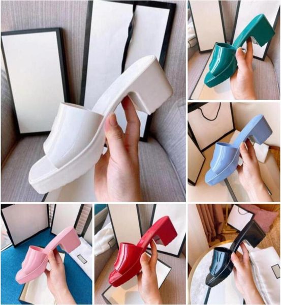 

brand woman slipper designer lady sandals summer fashion jelly slide high heel slippers luxury casual shoes womens lea2119390, Black