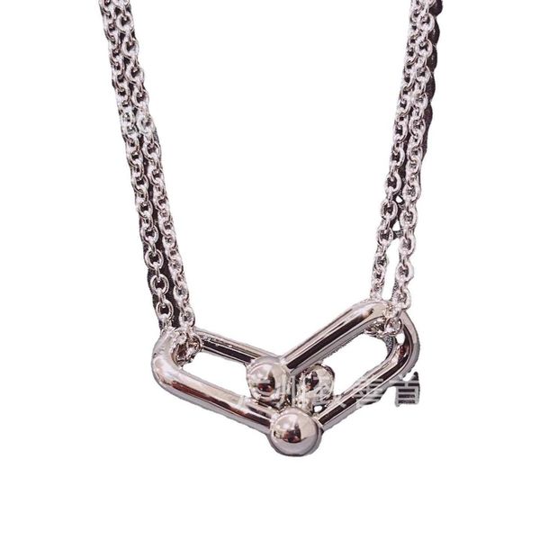 

high-version tiffy ring buckle necklace women's new horseshoe double-ring u-shaped pendant double-chain interlocking collarbone chain, Black