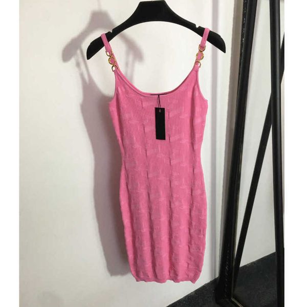 

23ss womens designer clothing summer dresses women dress shoulder buckle sling monogram jacquard knitted dress womens clothing a1, Black;gray