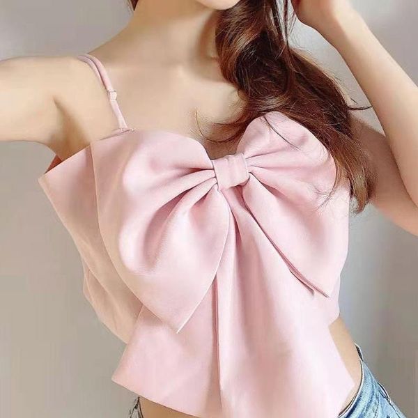 

t-shirt patchwork bowknot vest female square collar camis sleeveless slim irregular short vests women 2022 summer fashion crop top, White