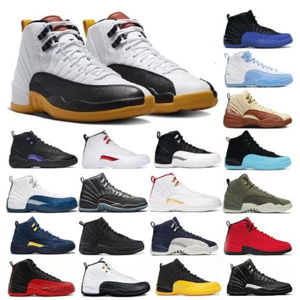 

jumpman 12 mens basketball shoes og utility 12s reverse flu game royal taxi michigan university gold indigo gamma blue twist white men sport