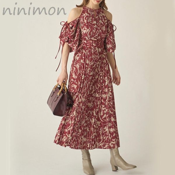

dresses ninimon 2 way drawstring sleeve print dress spring autumn winter slim waist belt corset dresses japanese maxi long dress new, Black;gray