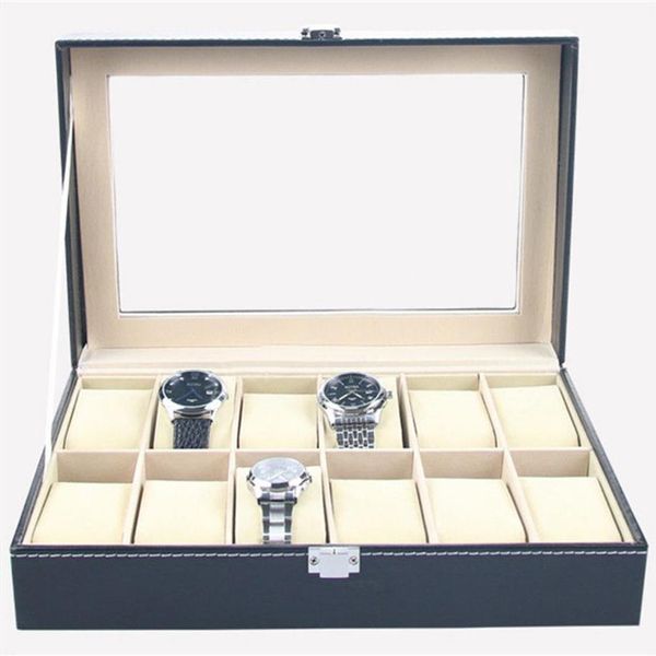 

watch boxes & cases faux leather display case organizer 12 slots jewelry storage factory expert design quality latest style 302a, Black;blue