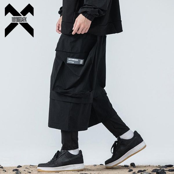 

pants fake two pieces baggy pants joggers men loose trousers 2021 autumn hip hop streetwear cargo pant black wb288