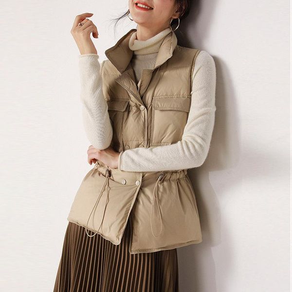 

vests women body warmer spring autumn sleeveless jacket light thin duck down feather vest padded female office short korean style, Black;white