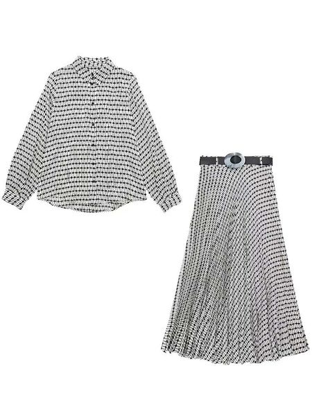 

dress klkxmyt traf woman 2 pieces shirt and skirts sets 2022 new fashion printed shirts suit+midi skirts two pieces set womens outfits, White