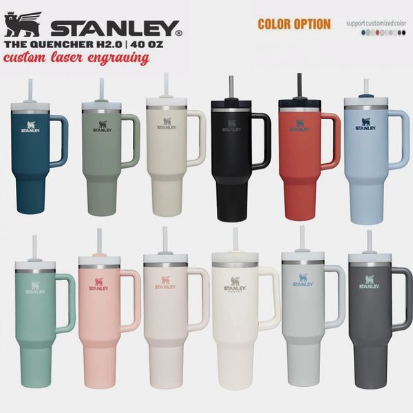 

mugs stanley quencher h2.0 40oz stainless steel tumblers cups with silicone handle lid and straw 2nd generation car mugs keep drinking cold