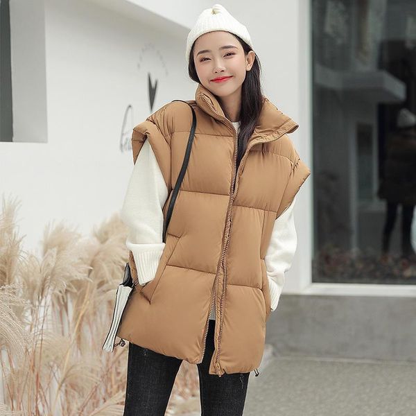 

vests vest woman jacket waistcoat fashion chaqueta loose warm ladies vest thick sleeveless down cotton vest female solid parkas, Black;white